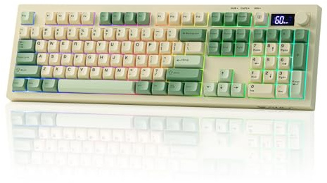 EPOMAKER AULA S102 PRO Membrane Gaming Keyboard with TFT Screen, Volume Knob & Number Pad, BT/2.4G/USB, RGB Backlit, Creamy Silicone Structure, Silent Keyboard for PC Game/Office (Retro)