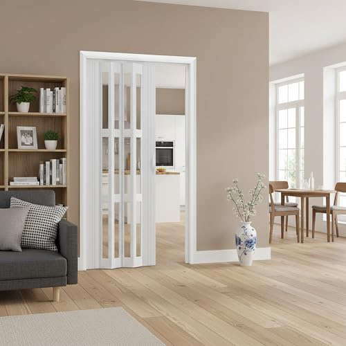 Kgfvesdc Porte A Libro Porta A Fisarmonica Interna In Pvc,Porta A Soffietto In Acrilico Satinato【W×H:135×203cm】Divisorio A Prova Di Acqua,Con Maniglie, Vetro E Viti,Porte In Pvc Per Soggiorno, Armadio