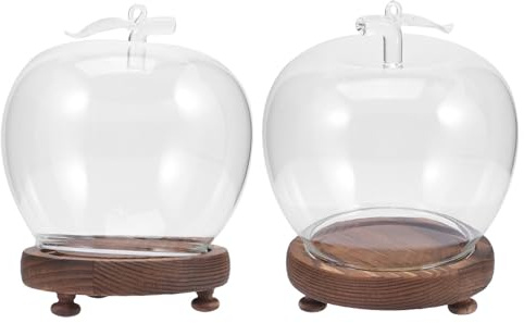 Toyvian Lot de 2 Cloches en Verre Transparentes avec Socle Bois Rétro et Éclairage LED, Grand Dôme Protecteur Anti-poussière pour Présentation de Figurines, Objets Artisanaux et
