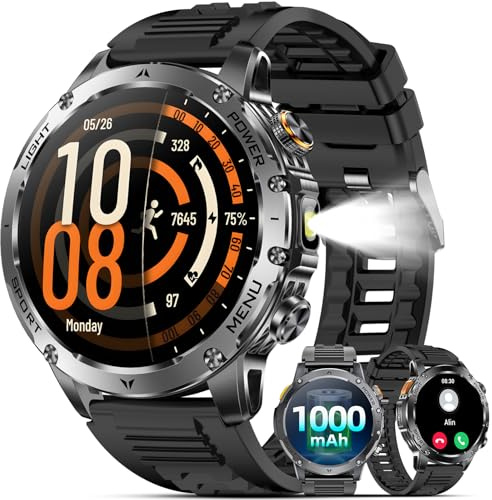 Karchilor Reloj Inteligente Hombre, 1000mAh Batería/1,7 Smartwatch con Llamadas Bluetooth, Pulsómetro, Monitor de Sueño, 100+ Modos Deportivos, Podómetro Pulsera Actividad Android iOS (Negro)