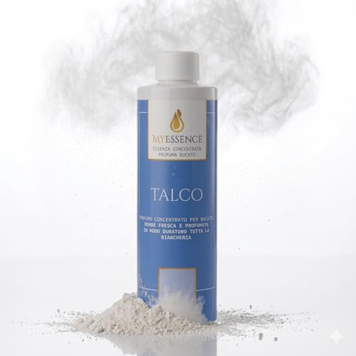 Profumatore Bucato Lavatrice 250ml MyEssence - Essenza Profumo Concentrato Oltre 50% - Fragranza Persistente a Lunga Durata per Panni e Tessuti - Profumo Lavatrice Intenso (1 Pezzo, Talco)