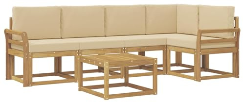 vidaXL Outdoor-Sofagarnitur 6 pcs Weiß und Beige Massivholz Akazie, Outdoor-Ecksofa, modernes Lounge-Set für Garten, Robustes Sitzmöbel für Terrasse, Entspannen