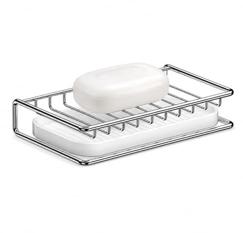 Stainless Steel Soap Dish with Drainage, Quick Drying Soap Tray with Drip Tray, Shower Rail Soap Dish for Bathroom Shower Kitchen Sink, Non-slip, Easy Cleaning