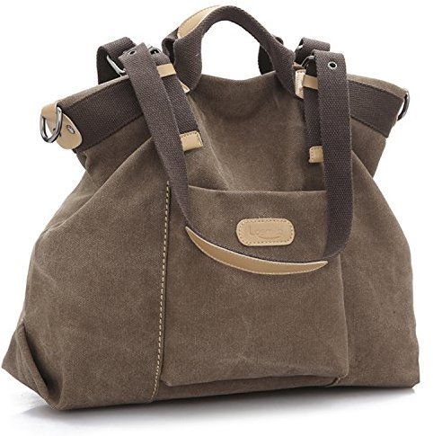 LOSMILE Bolsos de mano para mujer, Bolso de Bandolera Totes Shopper Viajar Hobo de Lona. (Cáfe)
