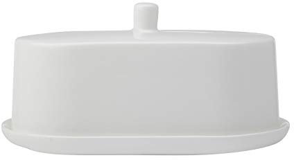 Maxwell & Williams Cashmere Butter Dish with Lid, Fine Bone China, White, 19.5 x 12 x 10.5 cm, 2 Piece Butter Keeper and Plate Set