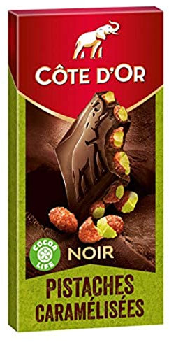Cote D'Or Tablette de Chocolat Noir Pistaches Entières Caramélisées, 180g