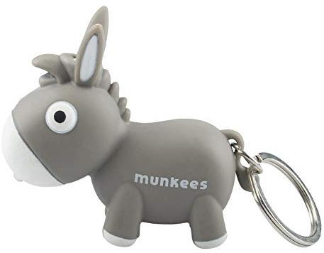 munkees® Esel Schlüsselanhänger mit LED und Sound – Fun Gadget Grau