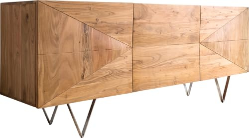 Kommode Wyatt Akazie Natur 175 cm 3D Optik mittig Edelstahl Design | Sideboard
