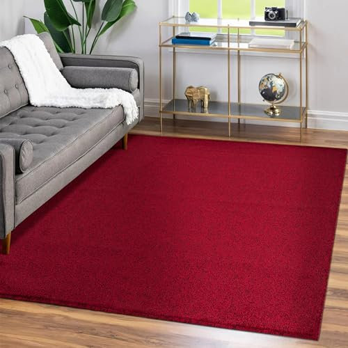 Teppium Moderner Kurzflor Teppich Wohnzimmer 120 x 170 cm Rot - Waschbarer Teppich Dichtere, Flauschig, Extra Weich und Einfarbig - für Schlafzimmer, Esszimmer oder Küche