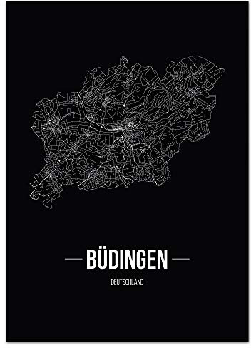 JUNIWORDS Stadtposter - Wähle Deine Stadt - Büdingen - 21 x 30 cm Poster - Schrift B - Schwarz