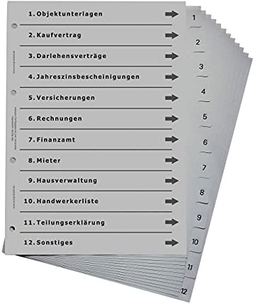 Ordnerregister für Immobilien, DIN A4, lichtgrau (10er Set)