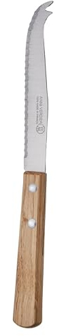 André Verdier Cheese Knife with Oak Wooden Handle, Serrated Edge for Hard and Soft Cheese, Hardened Stainless Steel Blade, 100% Made in France