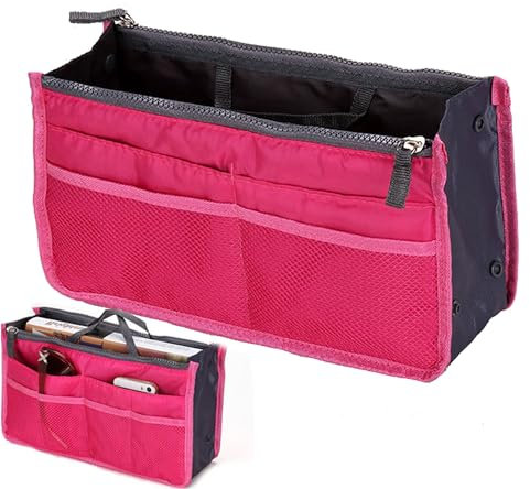 YUEMING Handtaschen Organiser, Taschenorganizer für Frauen, Kosmetikorganizer 13 Taschen Erweiterbar Liner Bag Pouch Reißverschluss Tote Organizer Wickeltasche Reisetasche mit Griff 28x16.5x8.5cm