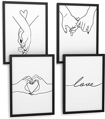 Papierschmiede® Premium Spruchbilder Set 4er mit Rahmen, DIN A4 fertig gerahmt (Material und Farbe wählbar) Motiv: Love Hands, Poster Bilder Set mit Sprüchen, Typografie Wohnzimmer
