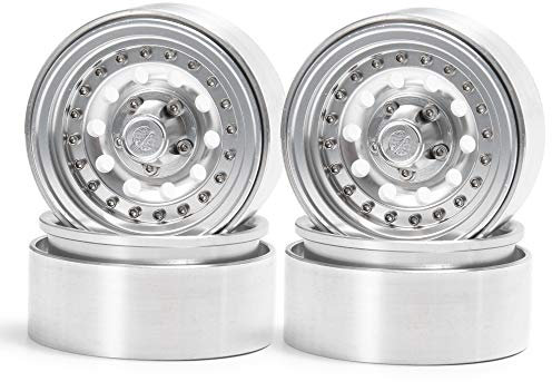 AXspeed 4 Stücke 1,9 Beadlock-Felgen aus legiertem Metall für 1/10 RC Crawler SCX10 90046 D90 Trx4 Auto (Bright Silver)