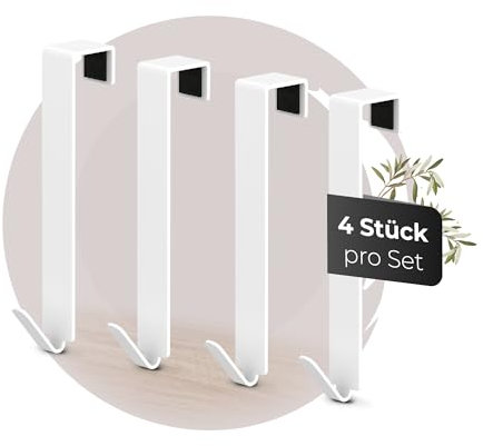 MDCASA Türhaken bis 15 mm Türfalz - 4er Set, weiß I Türhaken zum Einhängen inkl. Filzpad I stabile Haken zum Einhängen für alle gängigen Türen