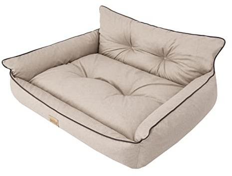 DOGGY Hundebett Haustierbett Hundeliege Gesteppt Hundekissen Bett Sofa Hundematratze Tierbett Hundesofa Matratze, Beige Ökoleinen, L - 64 x 49 cm