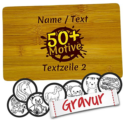 Personalisierte Holz Kinder Frühstücksbrettchen, Bambus Frühstücksbrett/Schneidebrett Personalisiert mit Namen/Motiv, Holzbrettchen Gravur-Geschenke Brettchen zum Geburtstag für Junge/Mädchen