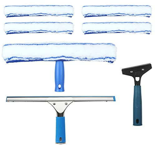 JMIATRY Window Cleaning Equipment, Window Cleaner Kit with Squeegee, Shovel, Scrubber and 4 Pcs Microfiber Mop Head, Cleaning Combo Great for Washing Windows of The House and Car