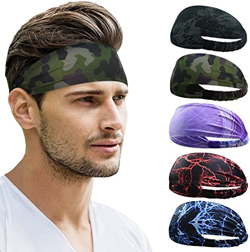 Pack of 5 Sport Stirnbänder Damen & Herren von Beister, Double Sided Feuchtigkeitsabführend Workout, Schweißband rutschfest, Highly Stretchy Haarband für Yoga, Laufen, Radfahren, Basketball