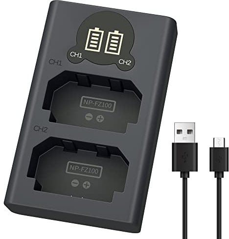 LP NP-FZ100 Camera Battery Charger, Dual USB Charger with LCD Display, Compatible with Sony A6600 A9 A9R A9S A9II A7C A7S A7SIII A7III A7RIII A7RIV A7IV Cameras, Charging Station for Sony NP-FZ100