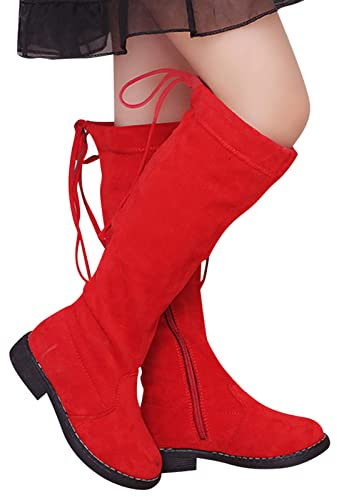 FGUUTYM Stivali invernali da bambina, con chiusura lampo laterale, in pelle scamosciata, antiscivolo, per bambini, Colore: rosso, 33