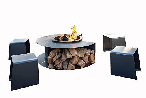 HOME DELUXE - Grill-Feuerstelle AGIR - Farbe: Anthrazit, Material: Stahl, Pulverbeschichtet, Tischhöhe: 45 cm I Feuerschale Grill Sitzecke Feuerkorb