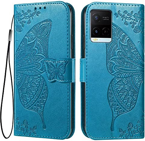 EASSGU Custodia per vivo Y21 / vivo Y21s / vivo Y33s 4G (6.51 Inches) Flip Folio Cover Magnetica per Telefono in Pelle con 3 Slot per Schede 1 Portafoglio, Case - Blu