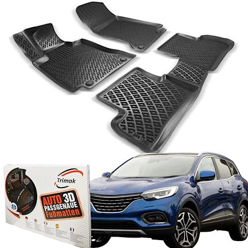 Trimak Passgenau 3D Fussmatten Auto Kompatibel mit Renault Kadjar 2015-2022 Auto Zubehör 1. und 2. Reihe Gummimatten Autos TPE Allwetter Geruchlos rutschfest Vorne und Hinten Schwartz