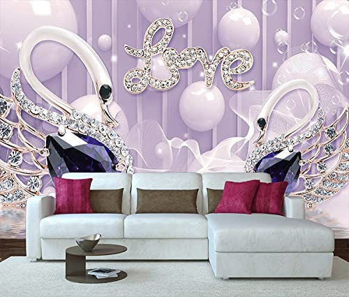 3D Tapete Fototapete Wandbild Lila Diamantliebesschwan Tapete 3D Wandbild Wandtapete Wandposter Wandaufkleber Bordüre Selbstklebend Backstein Badezimmer Schlafzimmer Abnehmbares Wandf 250(B)x175(H) cm