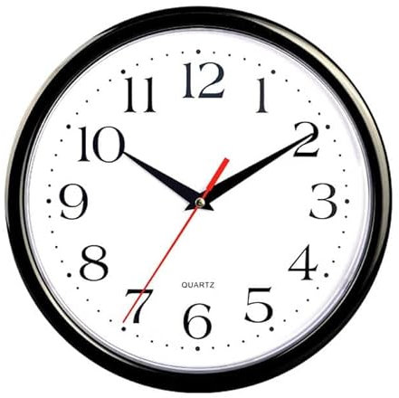 K&L Wall Art Klassische schwarz-weiß Wanduhr Wohnzimmer roter Sekundenzeiger leise Retro Wanduhren mit Quartz Uhrwerk ohne Tick-Geräusche Lautlos (Kunststoff)