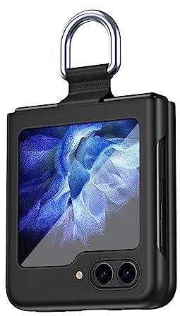 BORYA Case for Samsung Galaxy Z Flip5 (Flip 5) 5G, Ultra Thin Premium Silicone PC Shockproof Cover, Silky Matte Skin Feeling Elegant Anti-Scratch Folding Case With 360° Ring, Black