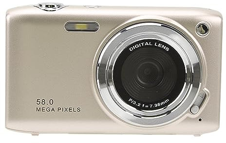 Digital Camera, 2.88 Inch Screen 58MP 4K HD Portable Camera, 16X Zoom Auto Focus Timed Photography Digital Video Camera for Adults, Students (Gold)