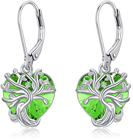 Geburtsstein Ohrringe 925er Sterling silber Lebensbaum Ohrringe Geburtsstein Herz Ohrringe Schmuck Geschenke für Damen Frauen (A-Aug)