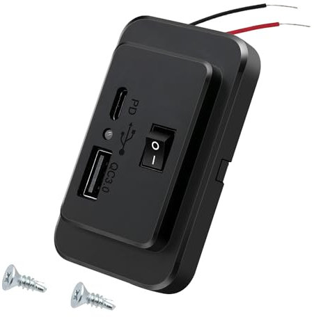 PD+QC3.0 Enchufe Cargador Rápido para Coche de Doble Puerto con Interruptor,12V/26V USB Enchufe Adaptador Cargador Rápido con LED para Coche Marina Camión Camping Coche SUV.