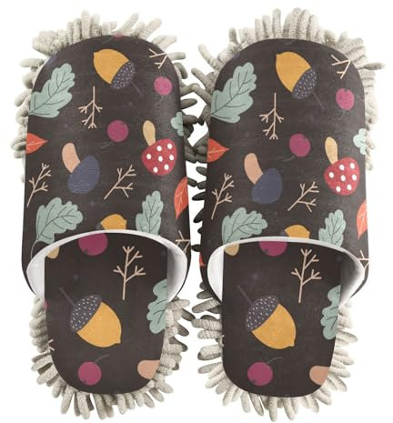 ZRWLUCKY Pantuflas de mopa de ramas de hoja de hongos para limpieza de suelos, cocina, trapeador de polvo, lavable, de microfibra, Rama de hoja de hongos, Medium
