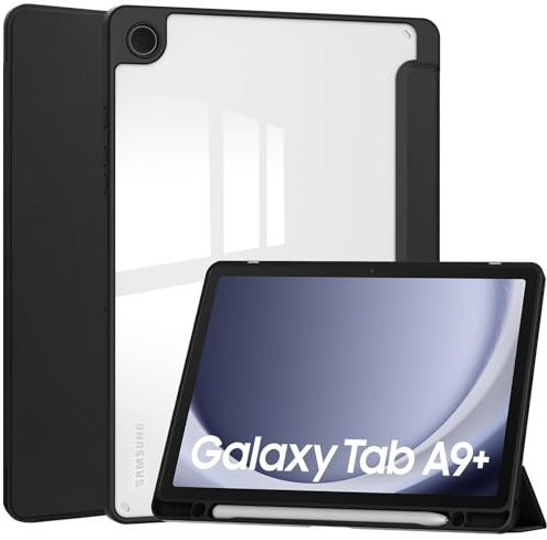 Yearn Mall Funda híbrida para Samsung Galaxy Tab A9 Plus de 11 Pulgadas 2023 (SM-X210/X216/X218) Carcasa Trasera Transparente Sueño automático y Despertar, El Negro