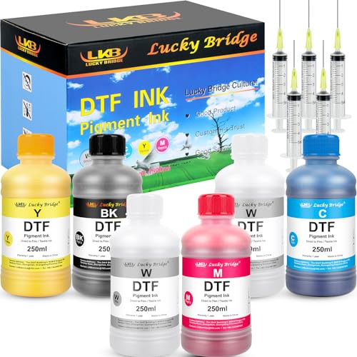 Lucky Bridge DTF Ink 6x250ml Premium Pigment Ink for PET Film Heat Transfer Printing Refill ink for all Epson DTF Printer with printhead DX5 DX7 5113 XP600 I3200 etc.- (1500ml) UK