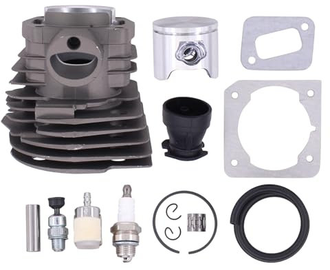 Zylinder Kolben Satz 44mm Dichtungssatz mit Kolbenring Kolbenbolzen Sicherungsring Ansaugkrümmer Nadellager Zündkerze Kraftstofffilter Schlauch Ringe für Husqvarna 350 351 353 346 346XP Kettensäge