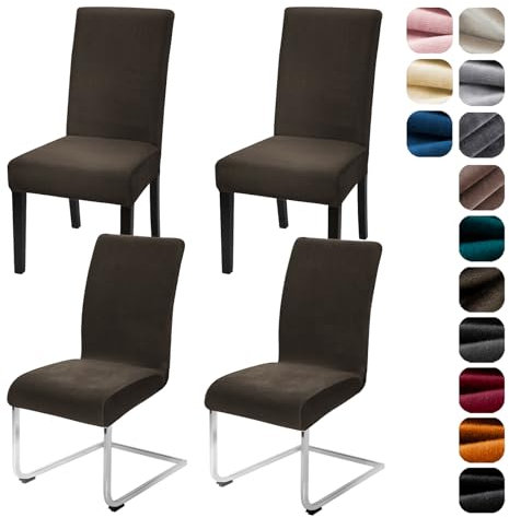 Alishomtll Stretch Samt Stuhlhussen 4er Set Velvet/Velour Stuhlbezug Schwingstuhl Elastische Hussen Waschbarer Stühle Schutz für Küche Restaurant Hotel Bankett Hochzeit (Dunkelbraun, 4 Stück)
