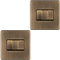 2 Pack 3 Gang Triple Light Switch SCREWLESS Antique Brass 2 Way 10A Slim Rocker - Decorative Kitchen Living Room Bedroom Plate