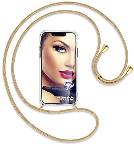 mtb more energy® Handykette kompatibel mit Samsung Galaxy S24 - Caramel/Goldfarbene Ösen - Smartphone Hülle zum Umhängen - Anti Shock Full TPU Case