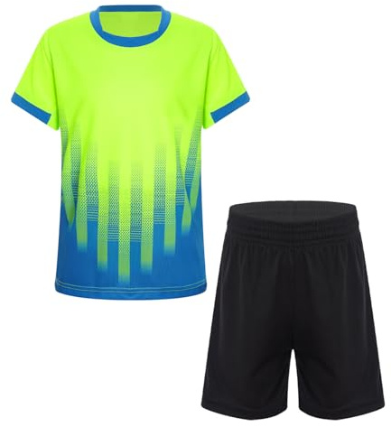 iiniim Jungen Fußball Trikot Set Sport Kurzarm T-Shirt + Shorts Kinder Sport Kleidung Set Trainingsanzug Jogging Fußball Basketball Kleidung Ax Leuchtendes Grün 158-164