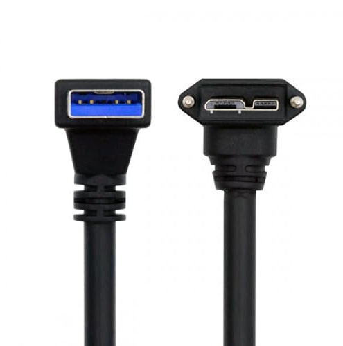 CY Cordon vers le bas coudé à 90 degrés USB 3.0 A mâle vers Micro-B 3.0 à vis coudé verrouillable 25 cm