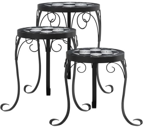 vidaXL Pflanzenständer 3 STK., Blumenständer mit Eisengestell, Blumenhocker für Terrasse Balkon Garten, Pflanzenhocker, Terrakottarot Weiß Keramik