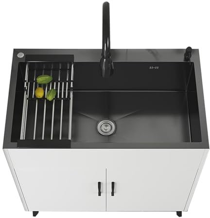 Mobile cucina 2 ante con lavello inox, Mobile cucina sottolavello, Armadio per lavello con 1 vasca(750X450mm/29.5X17.7in,White)