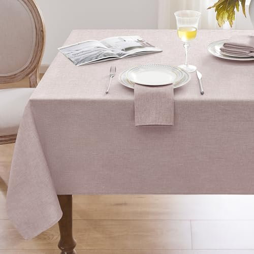 Softalker Abwaschbare Tischdecken 150 x 350 cm Tischdecke Rechteckig aus 210 GSM Leinenoptik Tischtuch Abwaschbar Wasserabweisende Gartentischdecke Table Cloth für Outdoor, Hochzeiten (Rosa Braun)