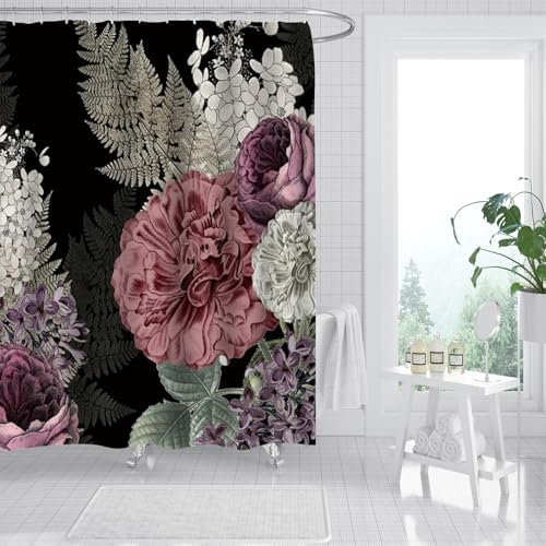 FAIRYGATE Black Curtains with Hooks Vorhang Dusche Duschvorhang mit 12 Haken Polyester 180 x 180cm Waschbar Wasserdicht und Trocknet Schnell Anti Schimmel Badewanne Vorhang für Badezimmer B8205