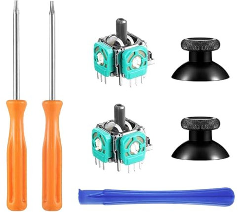 GXGM 7 Stück Wartungswerkzeuge für PS4 Stick Aufsätze T6 T8 Torx Schraubendreher, 2 3D Analog Joysticks, 2 Daumenstiel Kappen,Controller Ersatzteilemit für PS3/PS4/Xbox 360/Xbox One
