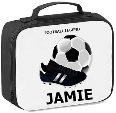 Pickhut Personalised Football Lunch Bag | Custom Kids Lunch Box | Insulated Rectangular Bag | Green Football Pattern | 24x18x7cm | 3024cc | Zipper Closure